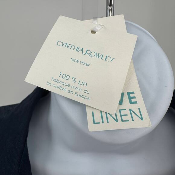 Cynthia Rowley 100% Linen Shirt WMNS L Blue Navy Long Sleeve Button Front Sheer - Picture 7 of 9